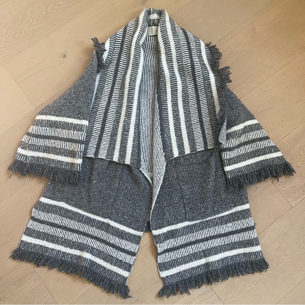 Anthropologie Saturday Sunday Grey Striped Fringe Cardigan Shawl - ONE SIZE